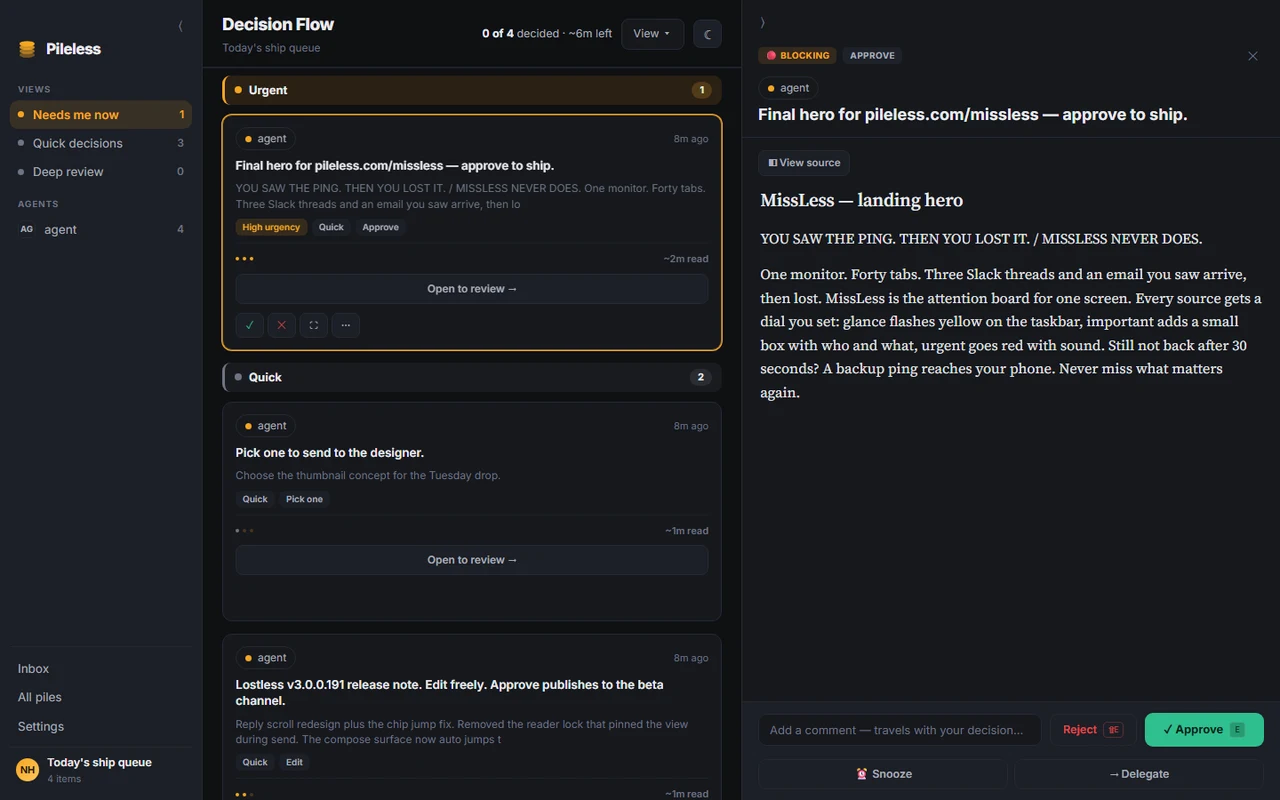 Wide split view: the tile board on the left and an open review pane on the right, 50/50.